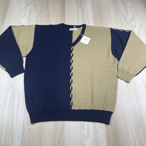 Vtg Pringle Scotland Wool Sweater Men’s Size L Large Pullover Beige Blue NEW - Picture 1 of 12